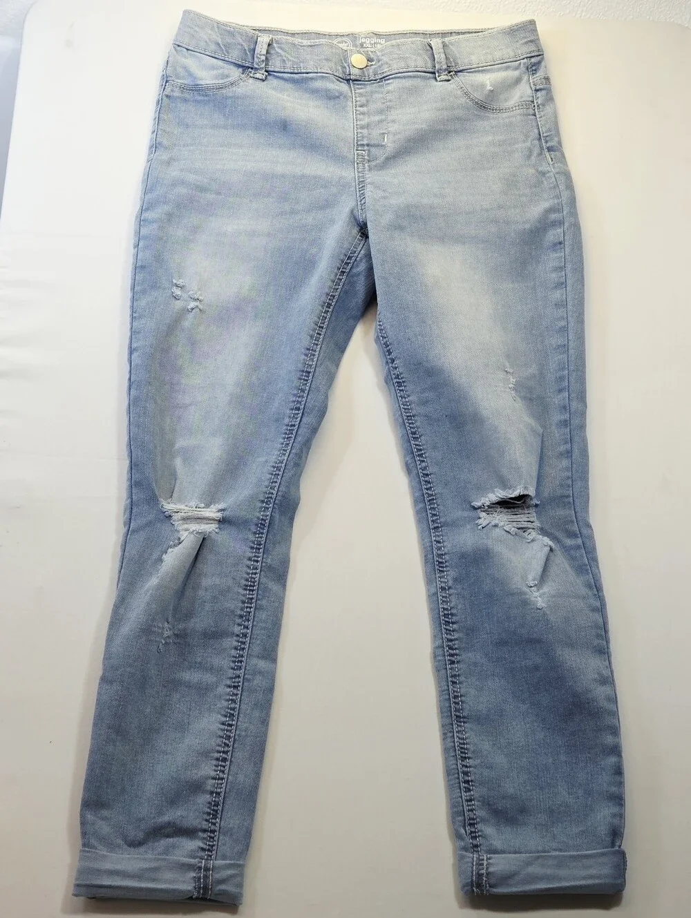 Wonder Nation Girls XXL 18 Distressed Light Wash Ripped Skinny Jeggings